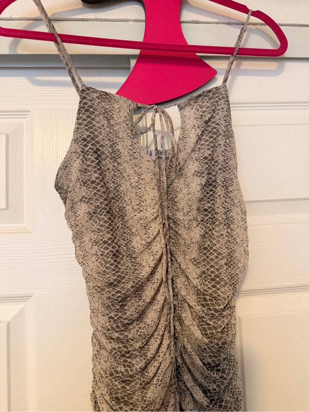 Girls Sleeveless Ruched Snake-Print Dress - Beige/Gray